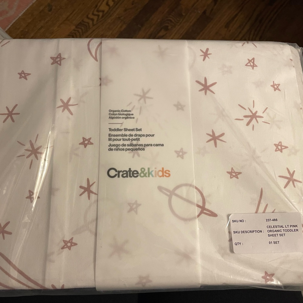 crate & kids Celestial Light Pink toddler sheet set